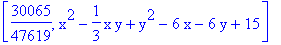 [30065/47619, x^2-1/3*x*y+y^2-6*x-6*y+15]